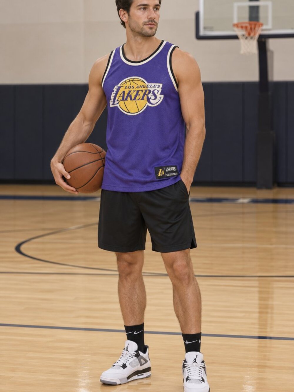 Los Angeles Lakers Men’s L Purple NBA Mesh Tank Jersey qp